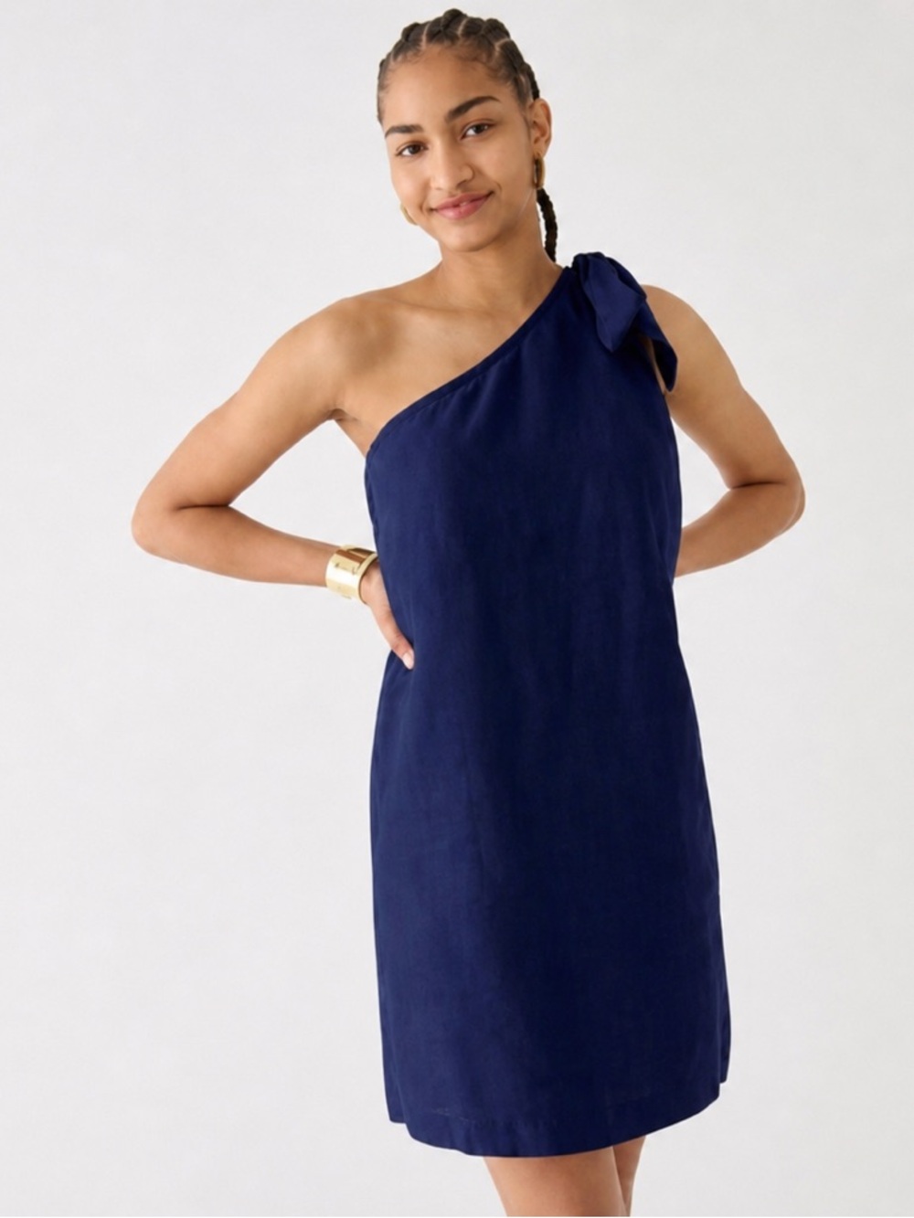 New J.Crew linen shift mini dress one shoulder size SM